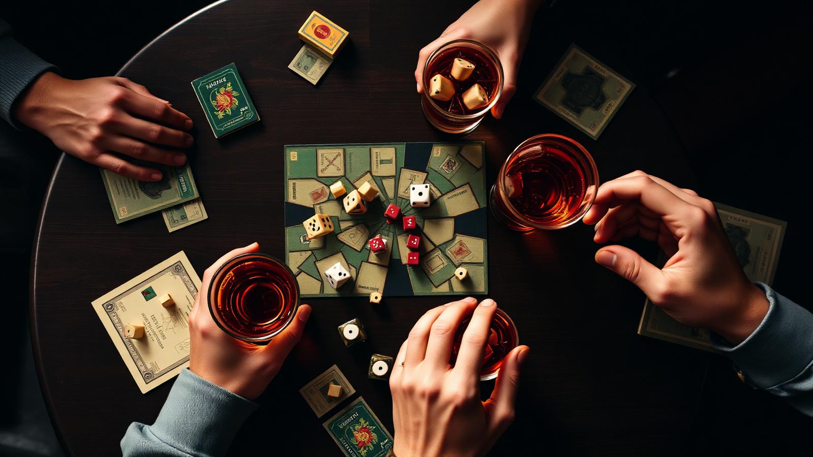 Tavolo da pub con cocktail e gioco da tavolo in corso