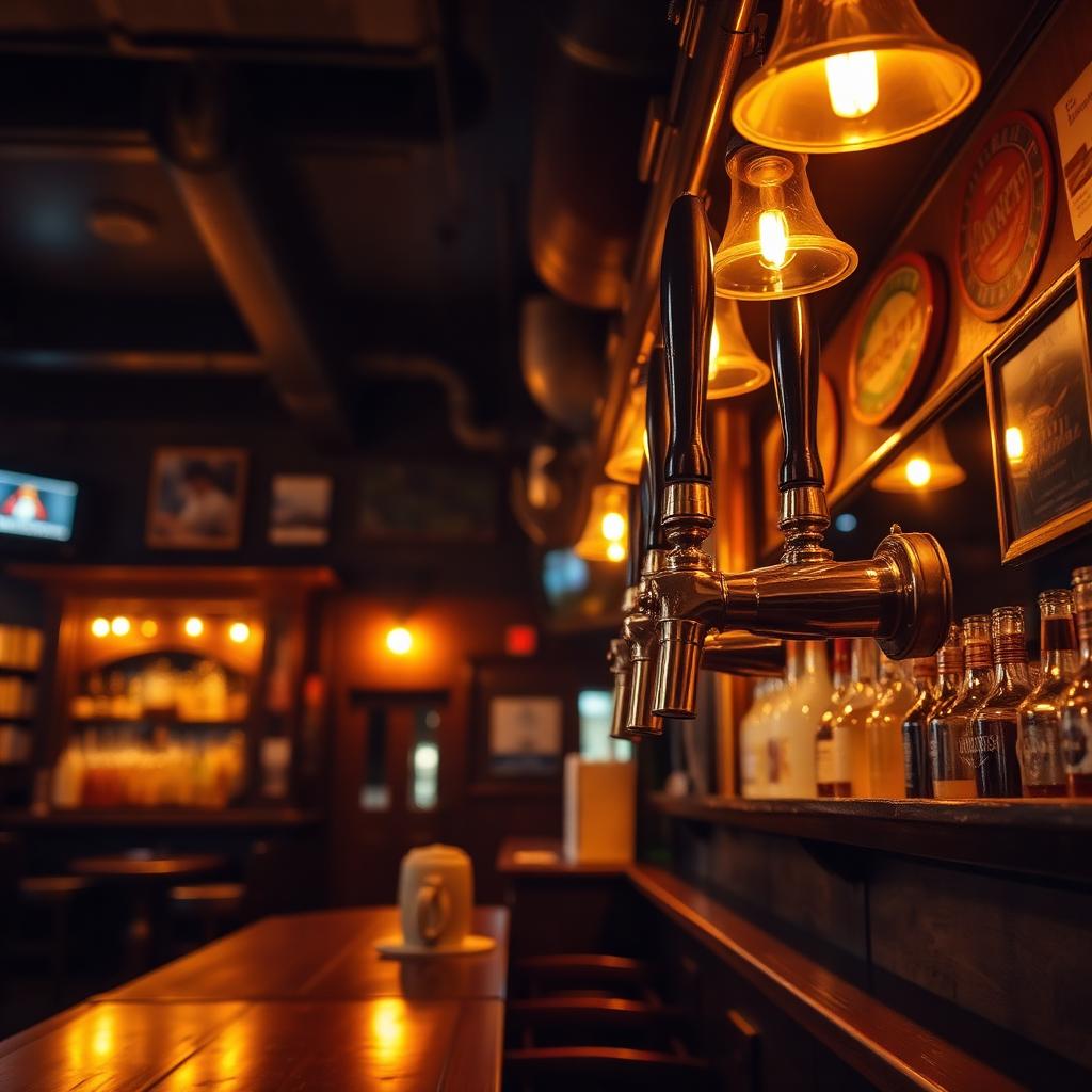 Spine di birra artigianale in un pub italiano con luci calde